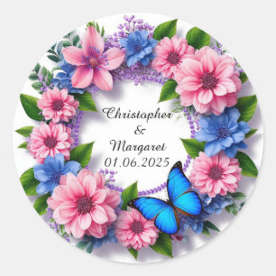 Bröllopsblommig ram med färgglada blommor runt klistermärke
