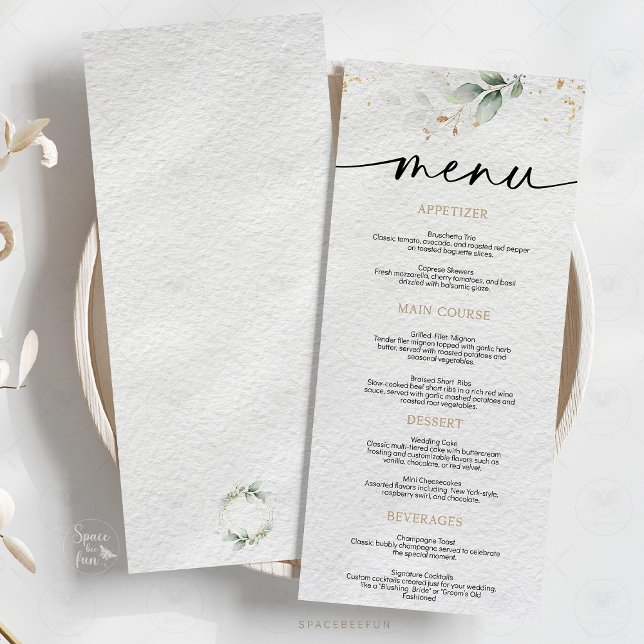 Bröllopsblommor Minimalistisk Meny (Wedding floral minimalist menu, modern wedding menu, elegant wedding stationery, floral wedding deco)