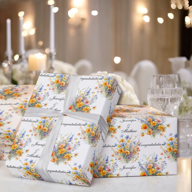 Bröllopsblomsterbukett Personliga Namn Söt Presentpapper (Skapare uppladdad)
