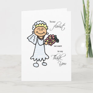 Bröllopsblomsterhandlare, Tack, Stickfigurer Brud Tack Kort