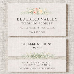 Bröllopsblomsterist Shabby Chic Linne Lantlig Visitkort