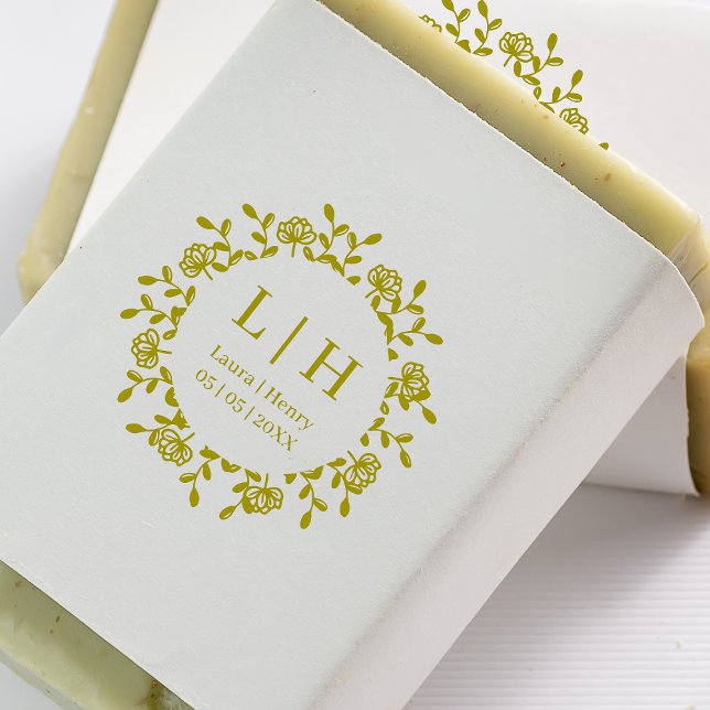 Bröllopsblomsterkrans Boho-stil Initialer Design Stämpel (Skapare uppladdad)