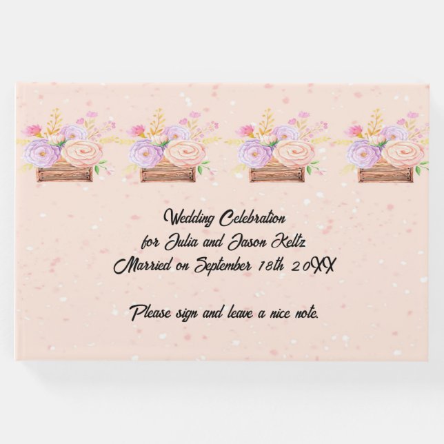 Bröllopsbok för Peachy Rustikalt Blommig Bröllop Gästböcker (Framsida)