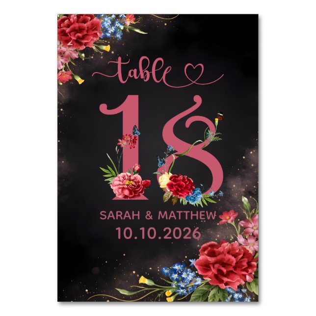 Bröllopsbord Nummer 18 Kort med Rosafärgad Blommot (Framsidan)
