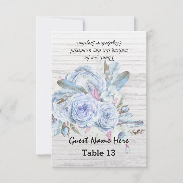 Bröllopsbord Nummer Escort Boho Blomma Vit Trä Inbjudningar (Framsida)