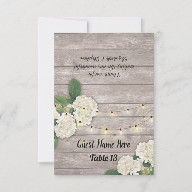 Bröllopsbord Nummer Escort Hydrangea Rustik Trä Inbjudningar (Framsida)