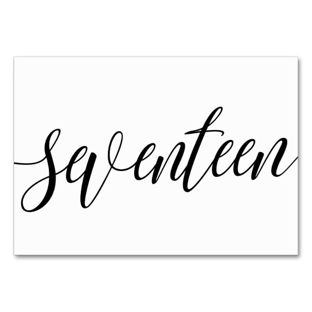 Bröllopsbordnummer - Lyxig typografi - Svart 17 Bordsnummer (Framsidan)
