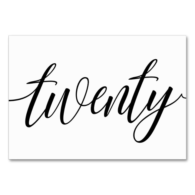 Bröllopsbordnummer - Lyxig typografi - Svart 20 Bordsnummer (Framsidan)