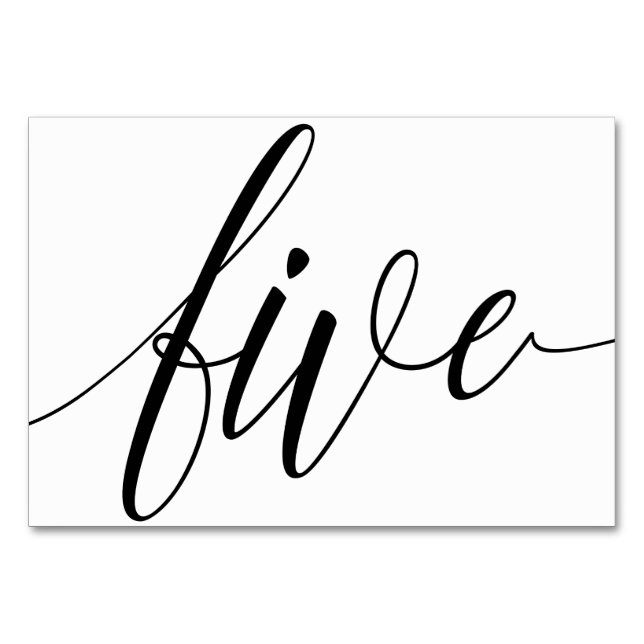 Bröllopsbordnummer - Lyxig typografi (svart) 5 Bordsnummer (Framsidan)