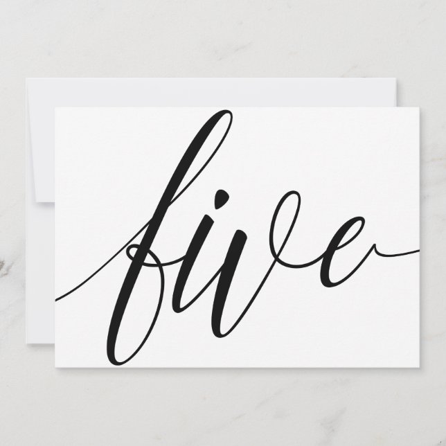 Bröllopsbordnummer - Lyxig typografi - Svart 5 Inbjudningar (Framsida)