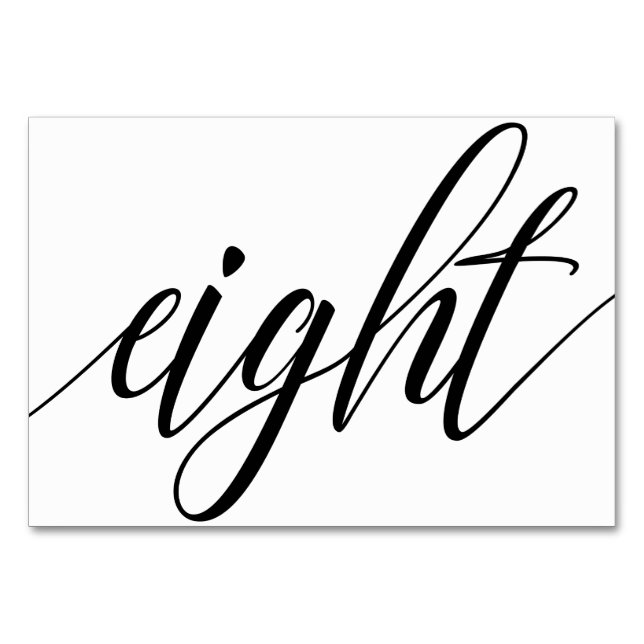 Bröllopsbordnummer - Lyxig typografi (svart) 8 Bordsnummer (Framsidan)