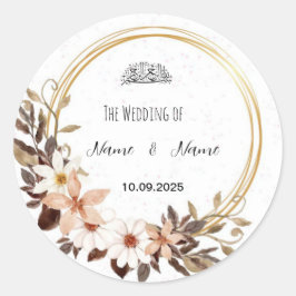 Bröllopsbrickor för blommigt runt klistermärke