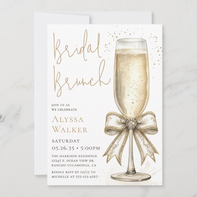 Bröllopsbrunch champagneglas inbjudningar (Framsida)