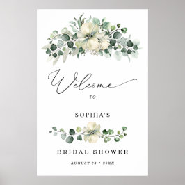 Bröllopsbrunch för blommor och eukalyptus välkomme poster