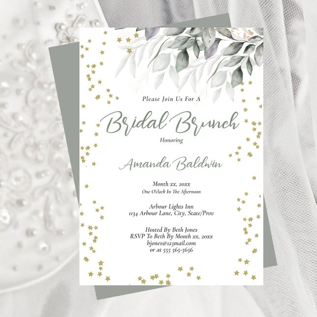 Bröllopsbrunch Guldstjärnor  Inbjudningar (Bridal Brunch Gold Stars Invitation)