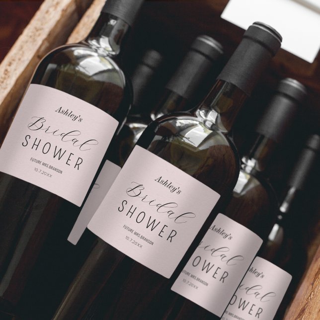 Bröllopsbrunch i rosa och blush ton vinflaska etikett (Skapare uppladdad)