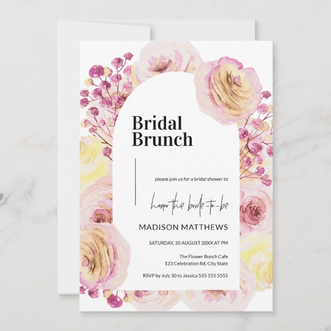 Bröllopsbrunch-inbjudan Peach Blush Rose-båge Inbjudningar (Framsida)