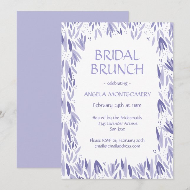 Bröllopsbrunch Lavendelbladsmönster Inbjudningar (Fram/baksida)