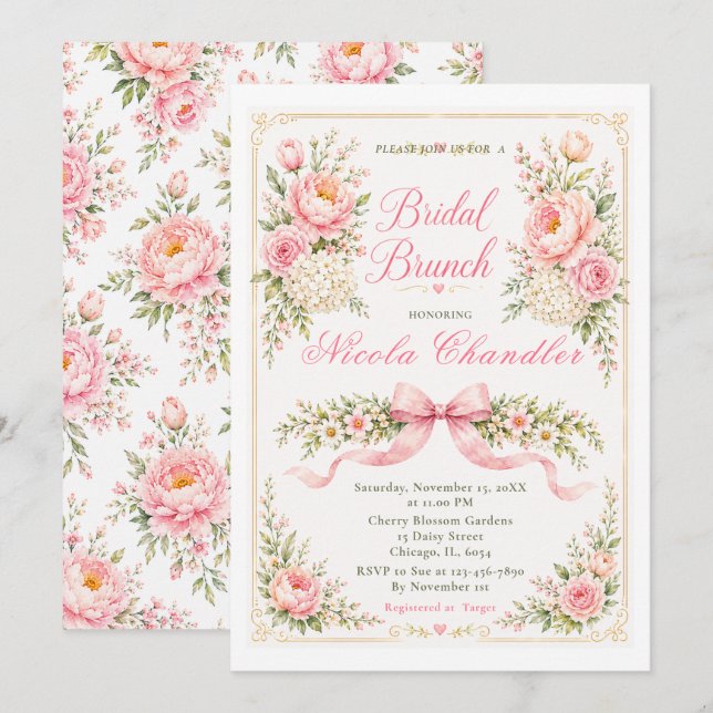 Bröllopsbrunch med blommor inbjudningar (Fram/baksida)