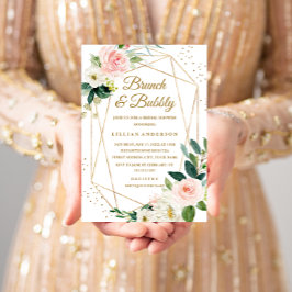 Bröllopsbrunch med roséguld och blommor samt bubbe inbjudningar