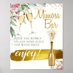 Bröllopsbrunch Mimosa Bar skylt med lövverk