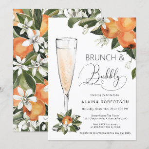Bröllopsbrunch och sprudlande Orange Blossom Mimos Inbjudningar