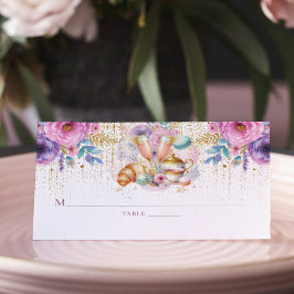 Bröllopsbrunch Rosa Guld Glitter Blommig Placeringskort