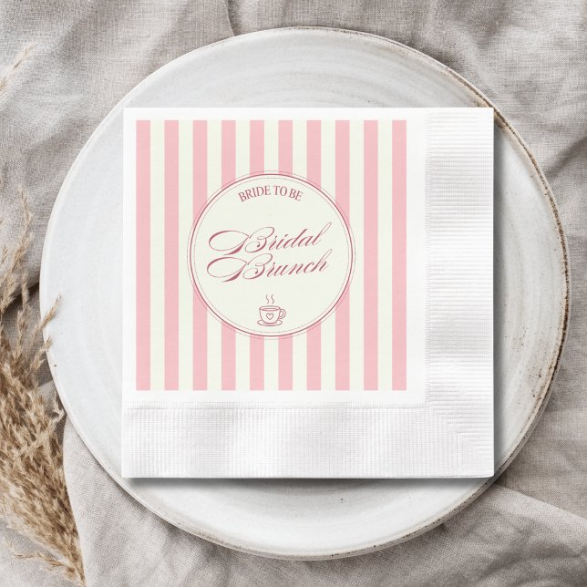 Bröllopsbrunch Rosa Ränder Vintage Kafé Bröllop Pappersservett (Skapare uppladdad)