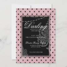 Bröllopsbrunch rosa svarta prickar spara datum