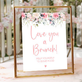Bröllopsbrunch skylt med pastellrosa blommor i akv