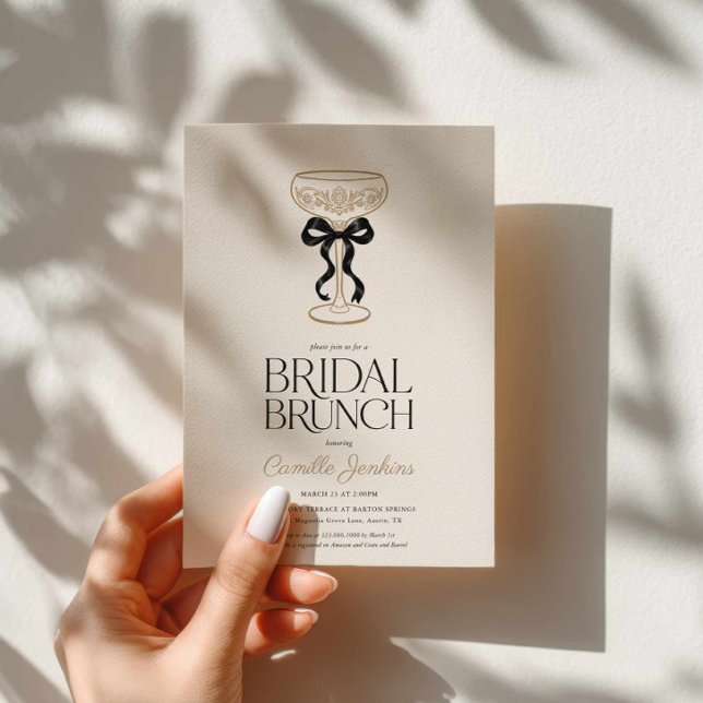 Bröllopsbrunchinbjudan till champagne inbjudningar (Black Bow and Champagne Bridal Brunch Invitation)