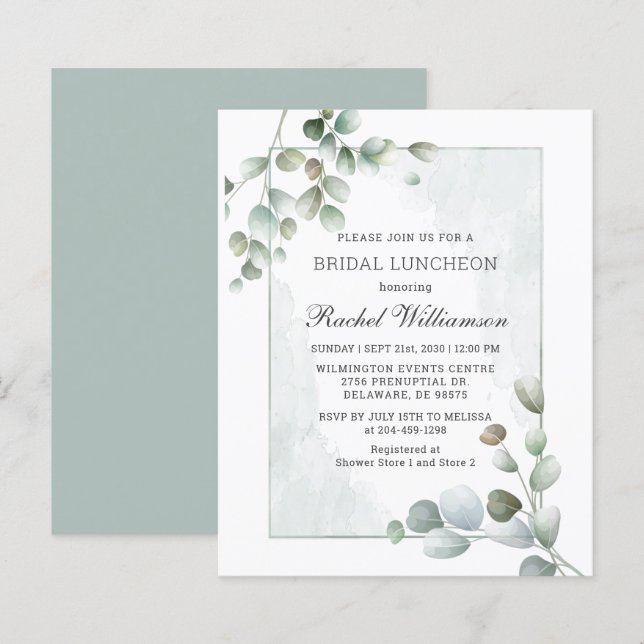 Bröllopsbudget Lunchen Eukalyptus Grönska (Fram/baksida)