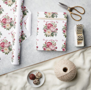 Bröllopsbukett med rosa, röda och vita peonior presentpapper