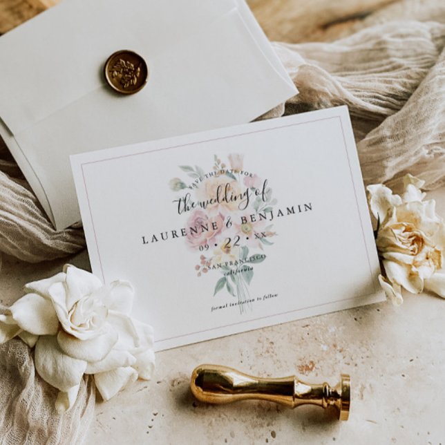 Bröllopsbukett Save The Date-kort - Mjuk Blomning Spara Datumet (Skapare uppladdad)