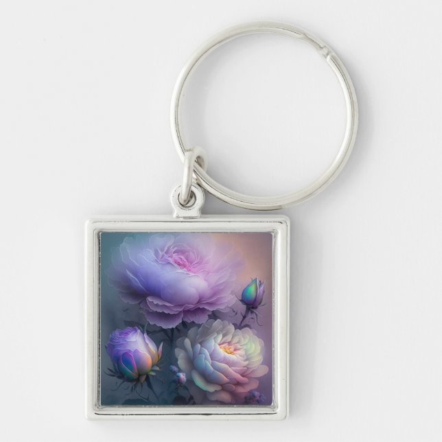 Bröllopsbuketter för mjuk Lila av härkomst Fyrkantig Silverfärgad Nyckelring (Framsidan)