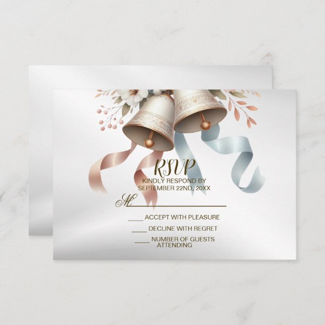 Bröllopsbuketter Klockor Rosa Blue Rosett band Bev OSA Kort (Fram/baksida)