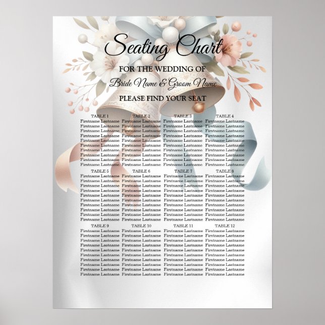 Bröllopsbuketter Klockor Rosa Blue Rosett band Bev Poster (Framsidan)