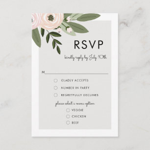 Bröllopsbuketter med blommor, RSVP meny-kort OSA Kort