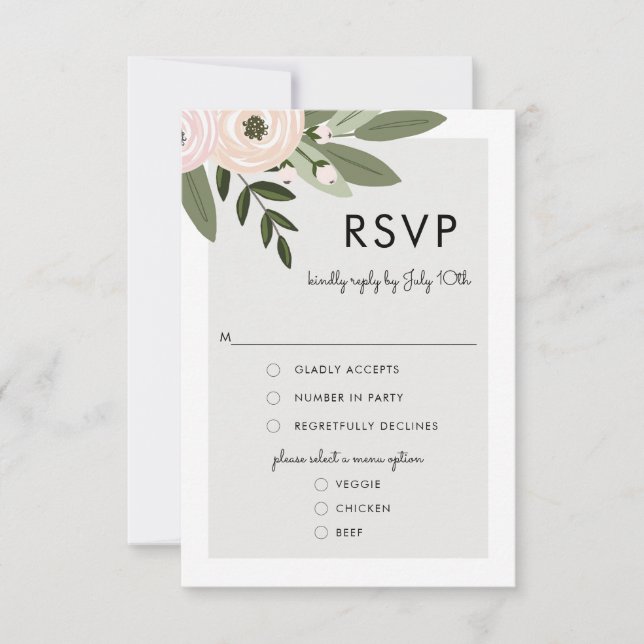 Bröllopsbuketter med blommor, RSVP meny-kort OSA Kort (Framsida)
