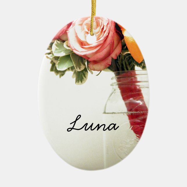 bröllopsbuketter rosa orange ro anpassa julgransprydnad keramik (Framsidan)