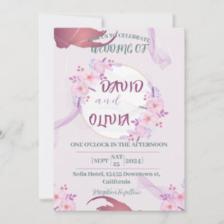 Bröllopsbuketternas rosa, lila, guld-cirkeln elega inbjudningar