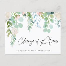 Bröllopsbyte av planer Akvarell Blommig Grönska Meddelande Vykort