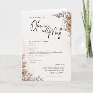 Bröllopsceremoni Program – Elegant Blommig Brun De