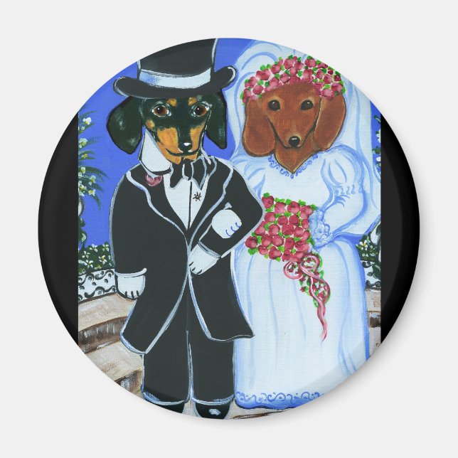 Bröllopsdachshundar Magnet (Framsidan)