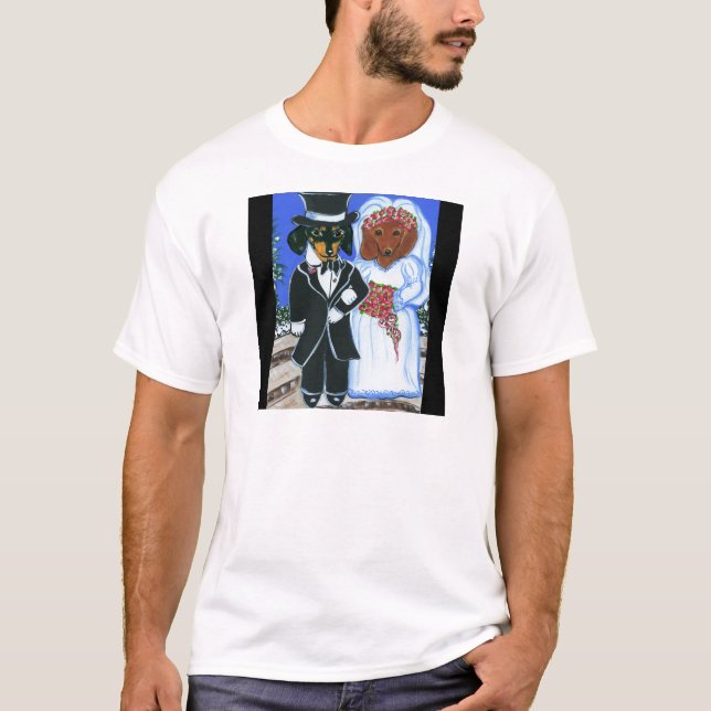 Bröllopsdachshundar T Shirt (Framsida)