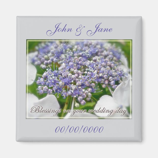 Bröllopsdag Blessings Blue Snöre Hydrangea Magnet (Framsidan)