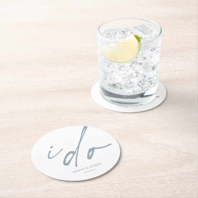 Bröllopsdag Elegant Skript Jag Gör Underlägg Papper Rund (Insitu)