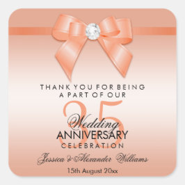 Bröllopsdag för korallpilbåge- & band35e fyrkantigt klistermärke
