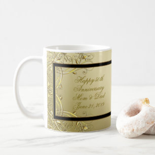 Bröllopsdag för krusidullguldsvart 50th kaffemugg