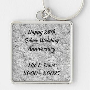 Bröllopsdag för silver för silversten 25th fyrkantig silverfärgad nyckelring